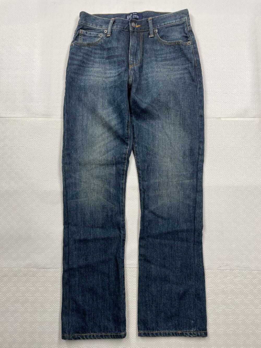 Gap Standard Fit Straight Leg Whiskered Indigo Jeans Dark Wash Men's 28x30